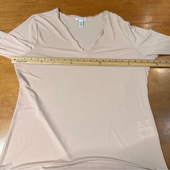 Calvin Klein Women’s Lace Bell Sleeve V-Neck Blouse Blush Pink Size Large L EUC - Picture 5 of 7